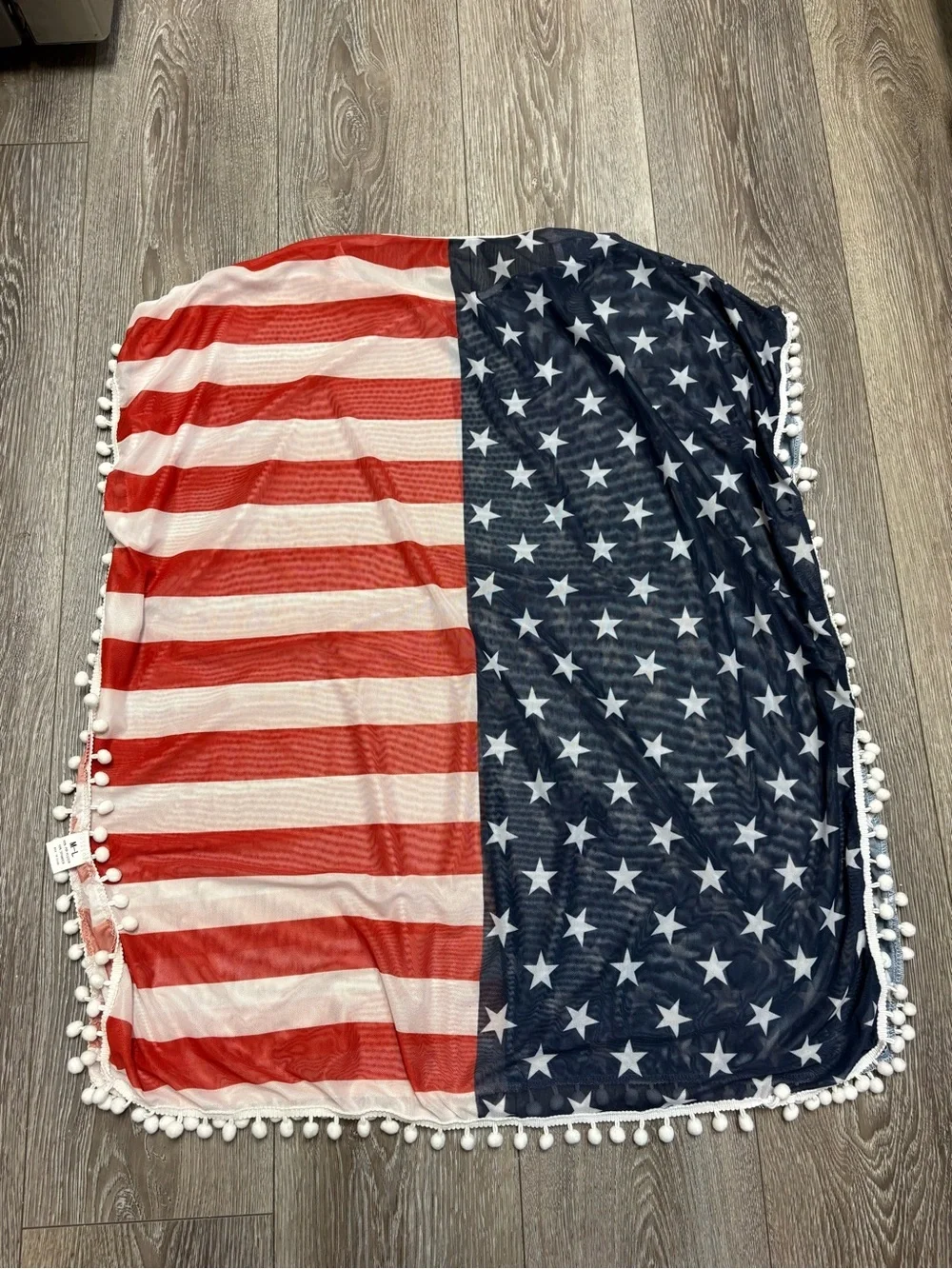 Patriotic Pom-Pom Swim Cover-Up Tunic, Red White Blue